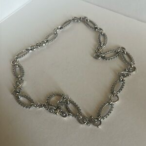 Barbara Bixby Carved Link Necklace with charm flower scroll and clasp